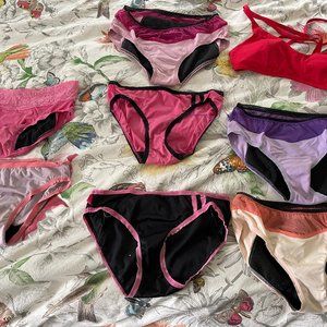 Lot of 7 Pairs of XS and S Dear Kate Period Panties + Red Athleta Bikini Top